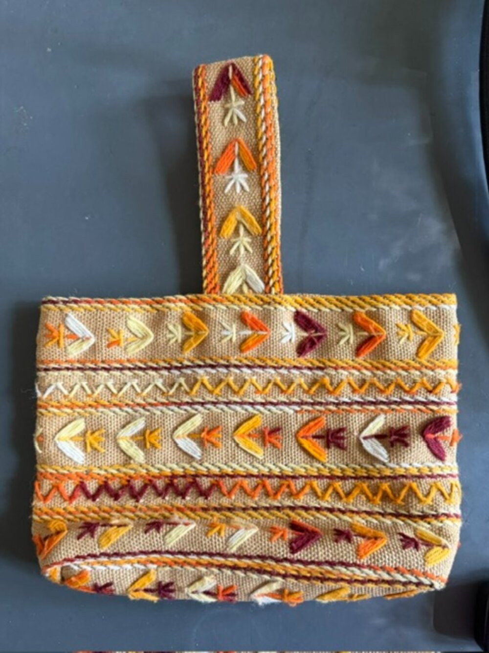 Vintage bag with fun yarn patterns